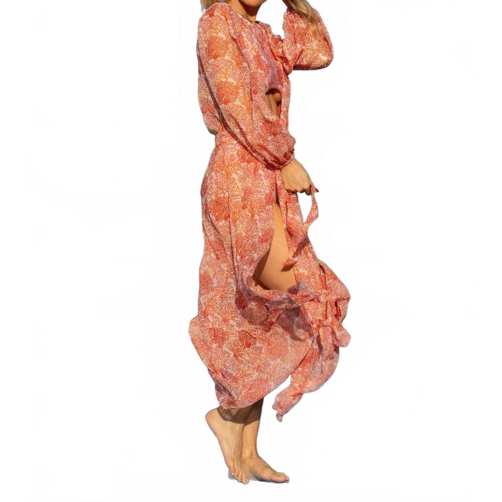 NEW LIA SAHARA long sleeve robe cover up in coral